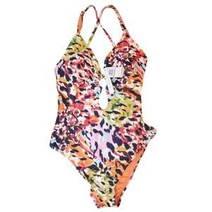 Bleu Rod Beattie Colorful Abstract Print One Piece Swimsuit, NWT, Size 12